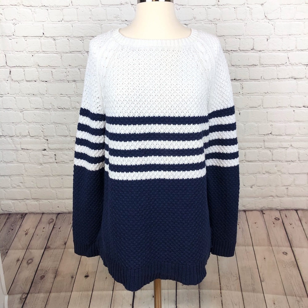 Madison Jules Crew Neck Long Slv Sweater Navy/Wht